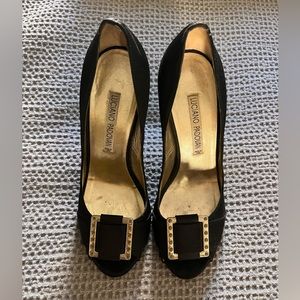 Luciano Padovan Designer Satin Heels w/Silver Detail